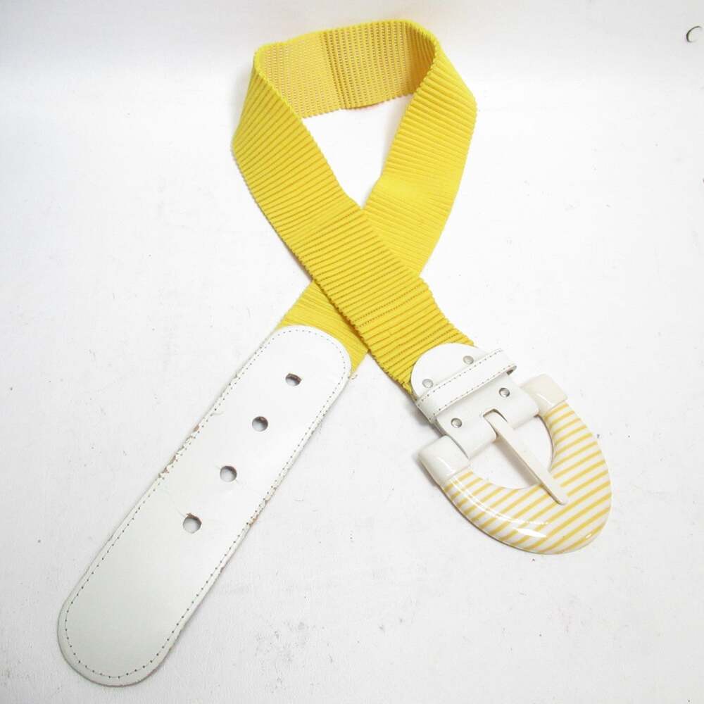 Retro 80s Summer Belt Large Yellow White Stretch Plastic Buckle Adjustable